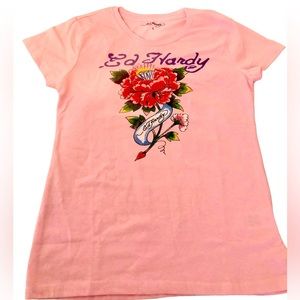 👚 Ed Hardy pink fitted short sleeve Tee women’s large new with tags 👚